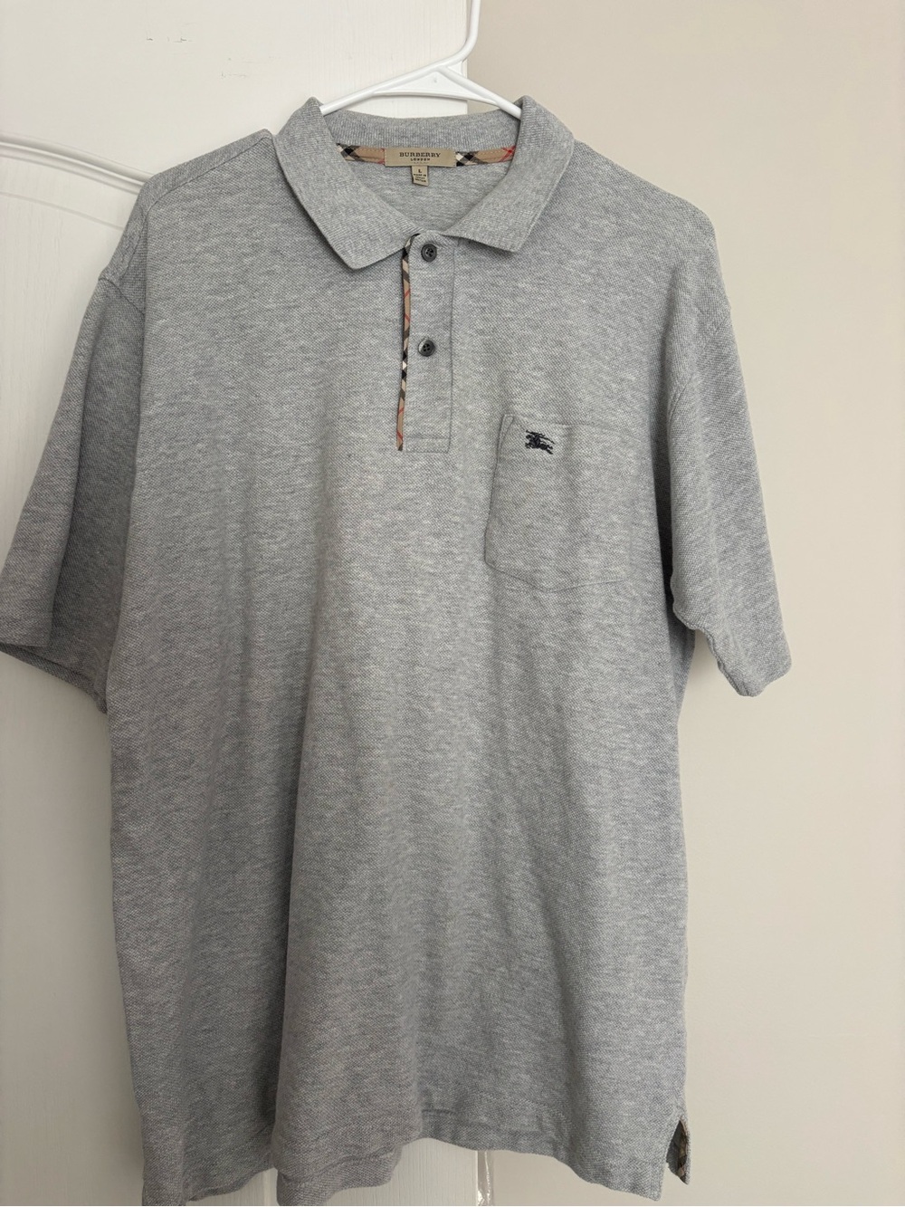 Burberry Light Gray Polo with Signature Check Placket